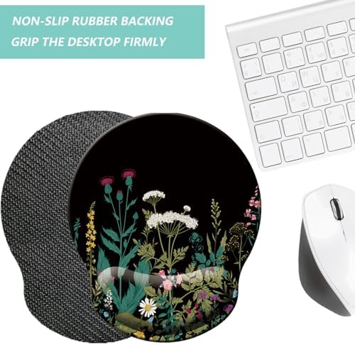 Mouse Pad with Wrist Support, Ergonomic Mouse Pad with Memory Foam Wrist Rest Cushion, Non-Slip Rubber Base Gaming Mice Pad for Home Office Computer Laptop, Flowers Grass