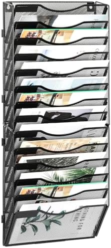 EasyPAG Wall File Organizer for Office 14 Pocket Mesh Wall Mounted Paper Organizer Hanging Folder Holder with Nametag Label for Home School, Black