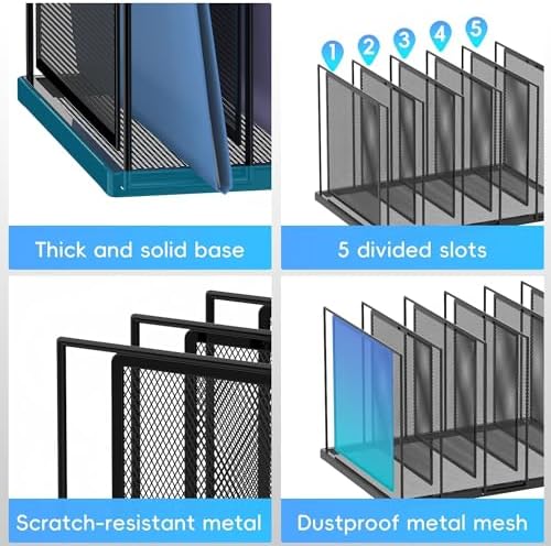 File Organizer for Desk, 5-Section Vertical File Sorter, Paper Holder Organizer Standing Metal File Folder for Office Home Classroom, Black