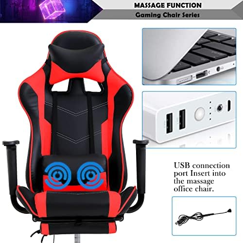 Red Massage Gaming Chair with Footrest, PU Leather Gaming Chairs for Adults, High Back Office Chair Ergonomic Desk Chair Computer Chair, Reclining Gamer Chair, Height & Backrest Adjustable, 300 Lbs