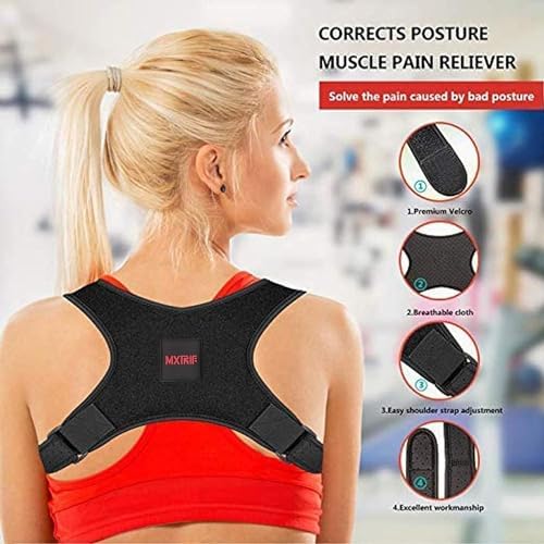 Posture Corrector for Women and Men, Adjustable Back Brace for Spine Alignment and Posture Support, Upper Back Pain Relief, Comfortable and Effective Back Brace for Better Posture Medium Pitch Black