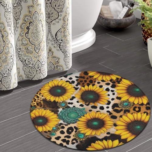 Highly Premium Quality Floor Mat, Office Chair Decor Mat, Room Sofa Yoga Soft Round Carpet Retro Sunflowers Animal Leopard Print Art, 24inch