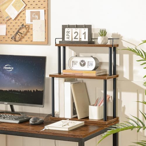 HOOBRO Kitchen Countertop Organizer, Moveable Corner Shelf, Desktop Storage Organizer for Countertop, Office Desk, Living Room, Rustic Brown and Black BF02TL01