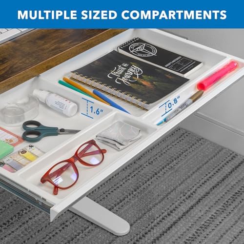 Mount-It! Under Desk Drawer with 4 Compartments, Deep Low-Profile Slide-Out Storage Organizer, 25.8″ x 12.5″ x 1.6″, Smooth Glide Pull-Out Tray for Traditional & Single Motor Standing Desks, White