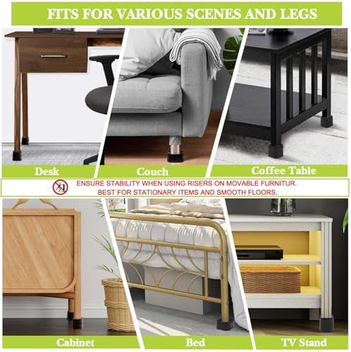 4 Pack Furniture Risers 4 Inch, Adjustable Bed Risers Heavy Duty for Table Desk Couch Chair Sofa Cabinet Bed Legs Dorm, Square Stackable Bed Raisers Blocks Lift Height 1", 2",3"or 4", Black