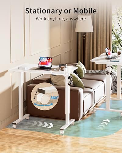 BIZUM 35.4" Small Electric Standing Desk Height Adjustable, Whole Piece Stand Up Computer Desk Work Study Writing Gaming Desks for Home Office White