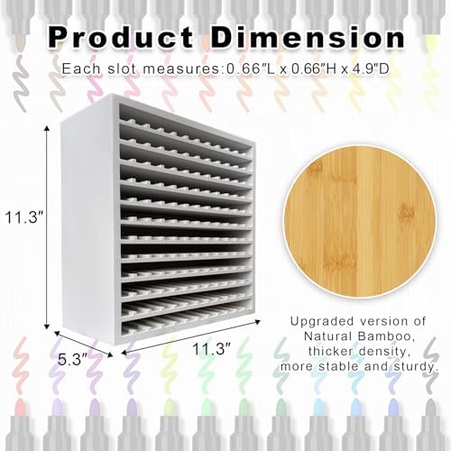 MinBoo Bamboo Art Supply Storage Rack - Wooden Marker Organizer for 144 Markers, Pens, Colored Pencils, Paint Brushes (White)