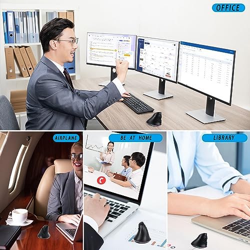 Wireless Mouse, Vertical Ergonomic Mouse 2.4G Bluetooth Dual Mode 3 DPI Rechargeable Connect Multiple Devices Vertical Mouse 6 Buttons and RGB Lights Suitable for PC Laptop Computer(Black)
