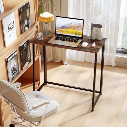 VINGLI 31.5" Folding Desk for Small Space, Home Office Computer Desk, Brown
