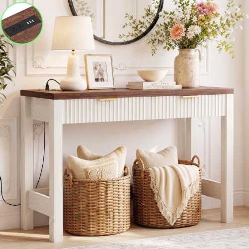 Cyclysio 39" Console Table with Charging Station & 2 Fluted Drawers
