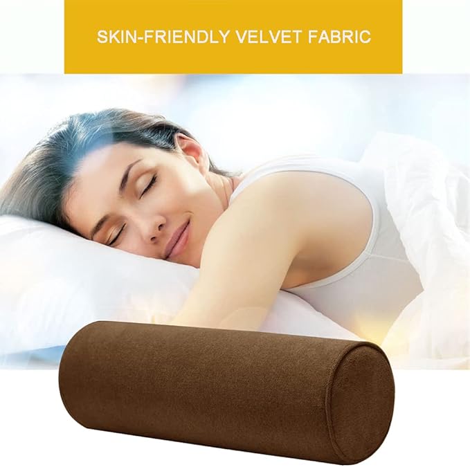 Cylinder Round Memory Foam Support Pillows Cervical Neck Roll Pillow with Pillowcase Soft, Comfortable and Breathable for Sleeping, Chair, Car, Sofa，Travel Coffee-24X6
