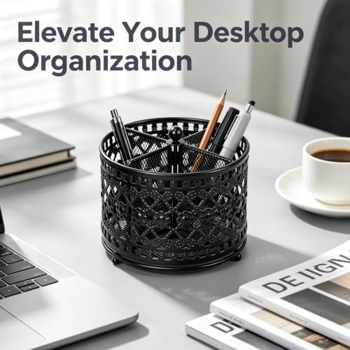 Pen Holder for Desk, 360 Degree Rotating Pencil Holder (Black)