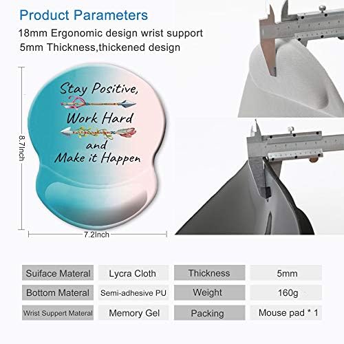 ITNRSIIET Ergonomic Mouse Pad with Gel Wrist Rest Support Non-Slip PU Base Stay Positive Work Hard and Make It Happen Inspirational Quote Cute Small Mouse Pad Pain Relief, 8.7 x 7.2 inches