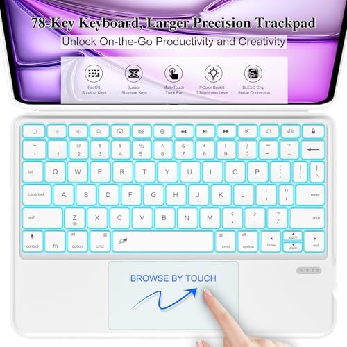 iPad Air 13 inch Case Keyboard (M4/M3/M2, 2026/2025/2024), Keyboard for Pro 12.9 6/5/4/3rd Gen, Magnetic Detachable, Trackpad, 7-Color Backlit, Landscape/Portrait, Adjustable Stand (White)