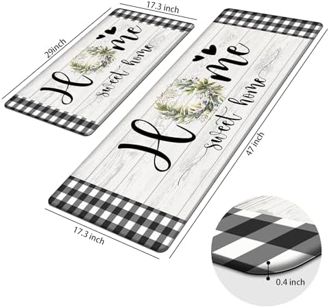MAYHMYO Black White Checkered Kitchen Mats for Floor,Anti Fatigue Cushioned
