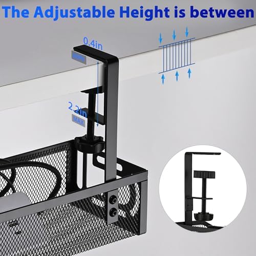 Under Desk Cable Management Tray Small – Clamp-Mounted Wire Organizer & Cord Management Under Desk Rack, No-Drill Metal Cable Organizer for Home Office (Black)
