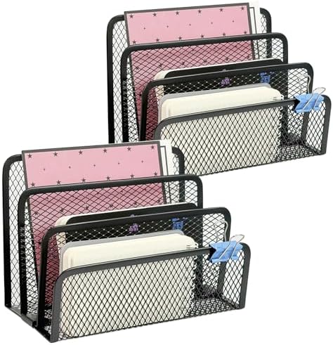 2Pcs Mail Organizer for Desk, 3-Slot Mesh Metal Mail Holder Countertop