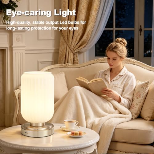 LightRound Cordless Table Lamp for Bedroom, Touch Stepless Dimmable