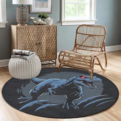 Soft Round Yoga Carpet, Office Chair Decor Round Mat for Carpet and Hardwood Floors Dino Dinosaur