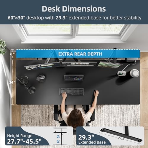 60 x 30 Inch Electric Standing Desk with Flip-Top Cable Management