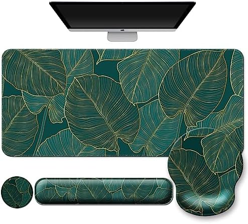 4 in 1 Mouse Pad Set with Wrist Rest for Keyboard,Desk Mat,Coaster-Leaves