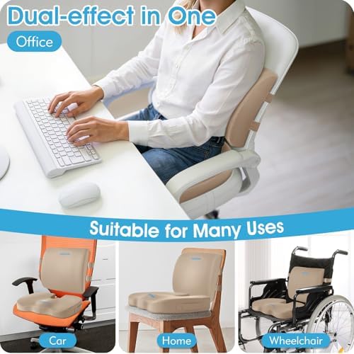 CushZone Seat Cushion and Lumbar Support Pillow for Office Chair, Khaki