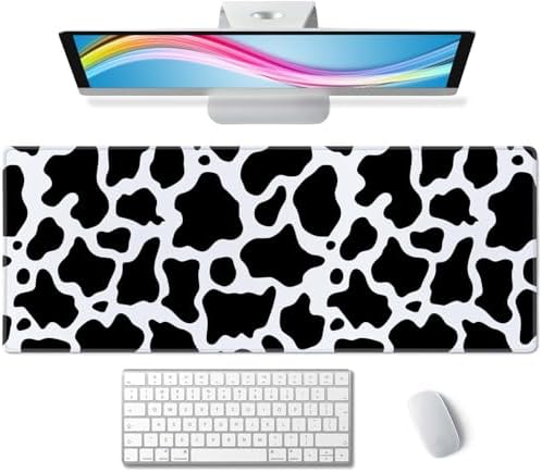 Cute Cow Pattern Desk Pad - Large XL 31.5''X 11.8'' Gaming Mousepad - White & Black - On Top of Desks - Laptop Computer Keyboard Mouse Mat