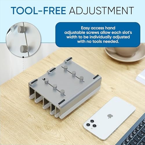 Elestoria 5- Slot Vertical Laptop Stand - Aluminum Laptop Stand Vertical for Desk - Adjustable Width (12-38mm) Fits MacBook Pro/Air, Surface & Gaming Laptops Upto 17.3 (Grey)