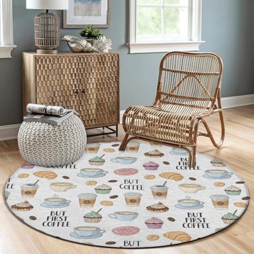 Large Home Decor Mat, Soft Round Yoga Carpet, Non Slip Machine Washable Home Office Circle Rug Coffee Nut, 24inch