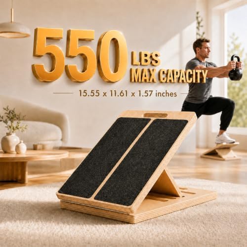 Premium Wooden Slant Board, Adjustable Calf Stretcher & Squat