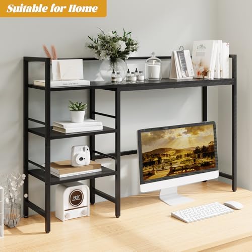 HavenlyYouth Desk Shelf, 45.4 Inch Wood Desk Organizer Shelf for Computer Monitor, Desk Hutch Storage, Desktop Shelf for Top of Desk, 3 Tier Desktop Bookshelf for Home Office Dorm, Black