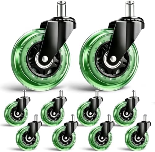 3 Inch Office Chair Wheels, Set of 10 (Green)