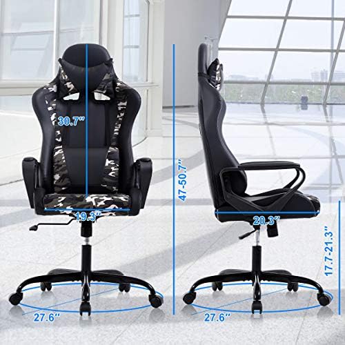 PC Gaming Chair Office Racing Desk Chair With Lumbar Support, Arms, Headrest, Massage - High Back PU Leather Ergonomic Computer Chair, Adjustable Swivel for Women Men Adult, Camo