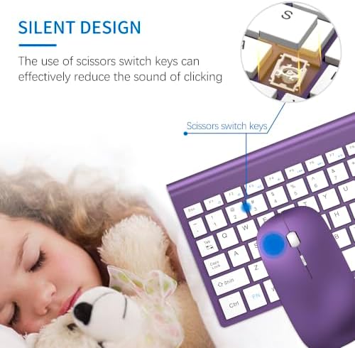 Wireless Keyboard and Mouse Ultra Slim Combo, TopMate - Purple White