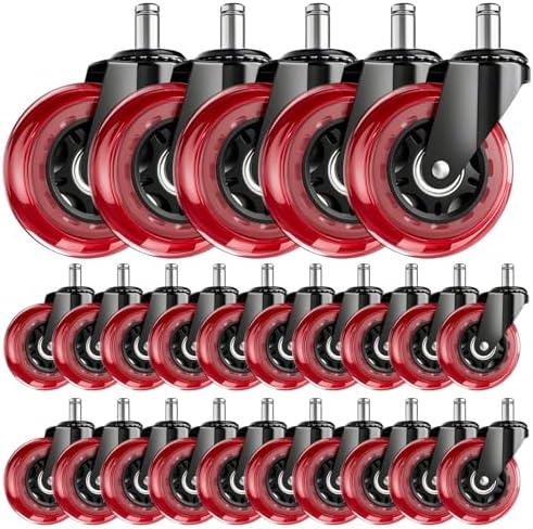 3 Inch Office Chair Wheels, Set of 25 (Red)