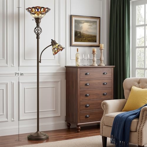 GyroVu Torchiere Floor Lamp for Living Room, Tiffany-Style Reading Light