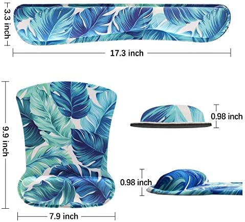 Keyboard Wrist Rest Pad Ergonomic Mouse Pad Set, ToLuLu Mouse Pad for Computer Laptop, Non Slip Mousepad Keyboard Wrist Support with Raised Memory Foam for Easy Typing Pain Relief, Tropical Leaf