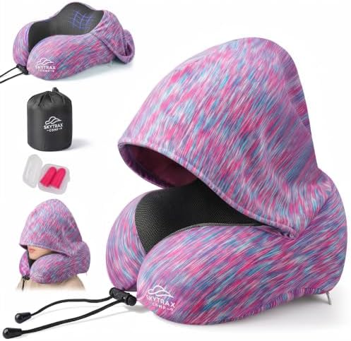 SkytraxComf® Travel Neck Pillow with Hood for Privacy on Long Flights