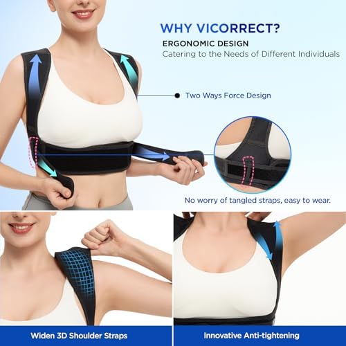 Vicorrect Posture Corrector for Women and Men, Adjustable Upper Back Brace for Clavicle Support and Providing Pain Relief from Neck, Shoulder, and Upper Back