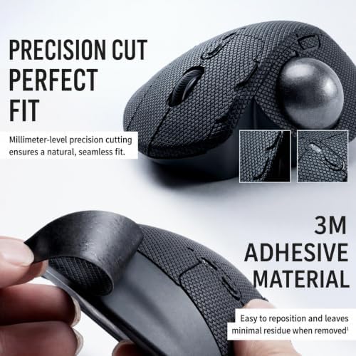 Trackball Mouse Grip Tape Compatible with Logitech MX Ergo S/MX Ergo, Anti Slip, Sweat Absorbing, Ultra-Thin 0.5mm, Cut to Fit, Easy to Apply, Full-Coverage Type (Black)