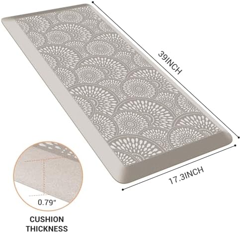 Mattitude 4/5 Inch Kitchen Mat, 17.3x39in Heavy Duty Ergonomic Comfort Foam Standing Desk Mat, Waterproof Non-Slip Standing Mats and Rugs for Kitchen, Office, Khaki