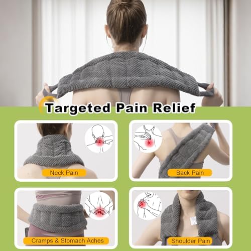 UNCN Long Wide Heating Pad for Neck and Shoulders Back 33x5.9 Microwavable Large Moist Heat Pack Warm Hot Compress Neck Wrap Weighted Bag Massage Reusable Herbal Nature Calming Portable 1.95Pounds