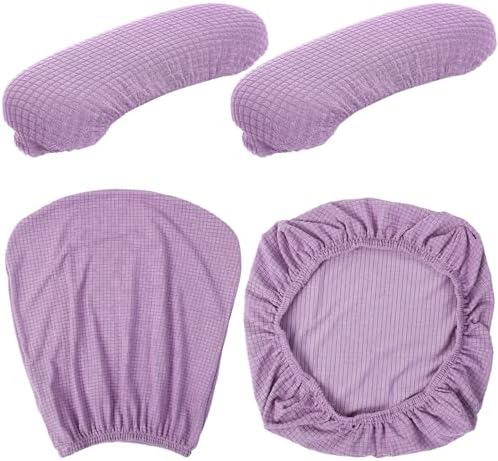 Tallew Office Chair Covers Set Computer Universal Protective Stretchable Chair Seat Covers Desk Armrest Slipcovers Pads Office Cushion Backrest for Rotating(Purple)