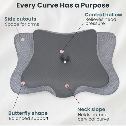 Ergonomic Cervical Neck Pillow for Sleeping – Cooling Memory Foam Cervical Pillow for Side Sleepers and Back Sleepers – Contour Neck Support (Dark Grey, Cooling)