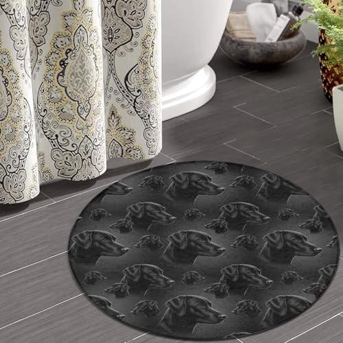 Large Round Area Rug Home Decor Modern Bathroom Rug Kitchen Office Circle Rug for Living Room Sofa Circle Cute Mat Black Labrador Dog Art