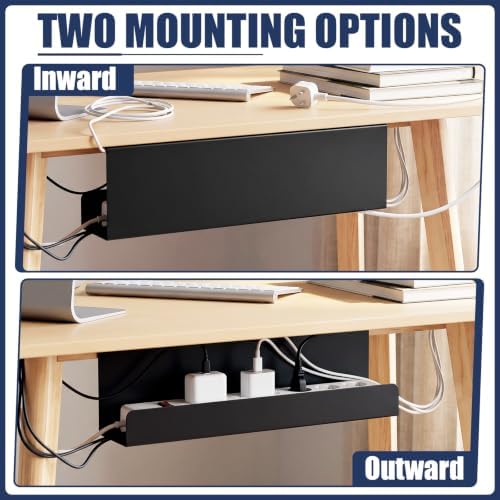 2 Pack Under Desk Cable Management Tray,Hold 11 lbs, 16 x 5 x 3 Inch, Black