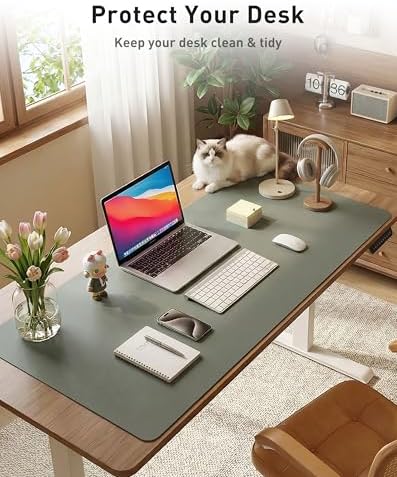 Aothia Faux Leather Desk Mat - Large Mouse Pad, Non-Slip PU Leather Blotter, Waterproof Writing Surface for Office and Home (Jungle Green, 42" x 17")