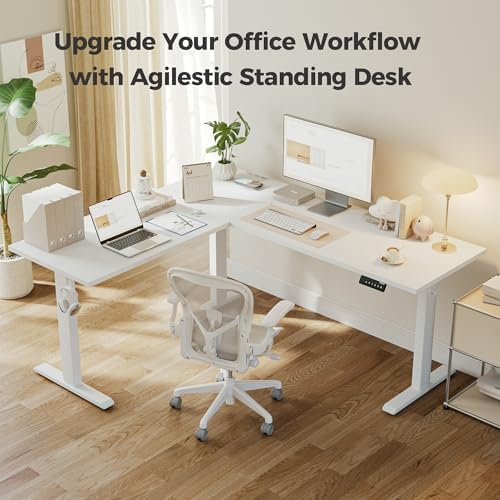 Agilestic L Shaped Electric Standing Desk Adjustable Height, 63 Inch, White