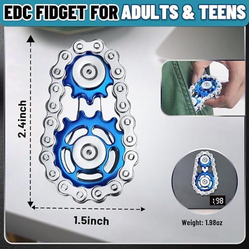 Metal Fidget Spinner Toys for Teens Boys Adults Bike Chain Roller Gadgets ADHD Figette Anxiety Stress Relief Items Quiet Figet Desk Offices EDC Men Easter Basket Stuffer - Blue