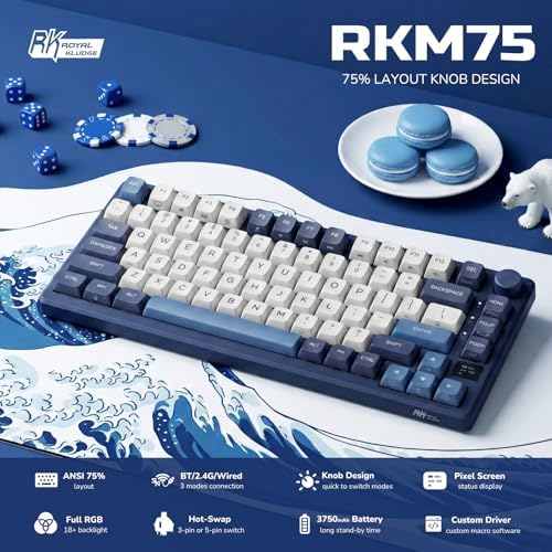 RK ROYAL KLUDGE M75 Wireless Mechanical Keyboard with OLED Display & Knob